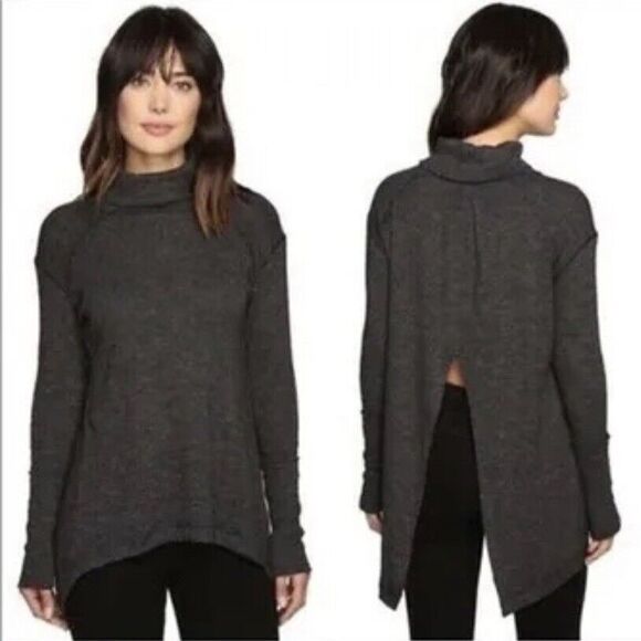 Free People Split Back Tunic Top Mini Dress Womens SM Black Marled Knit Classy - Picture 1 of 8
